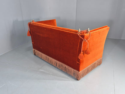Vintage Danish Knole Sofa 2 Seater Red Velour Floral Cream Cushions EB12725