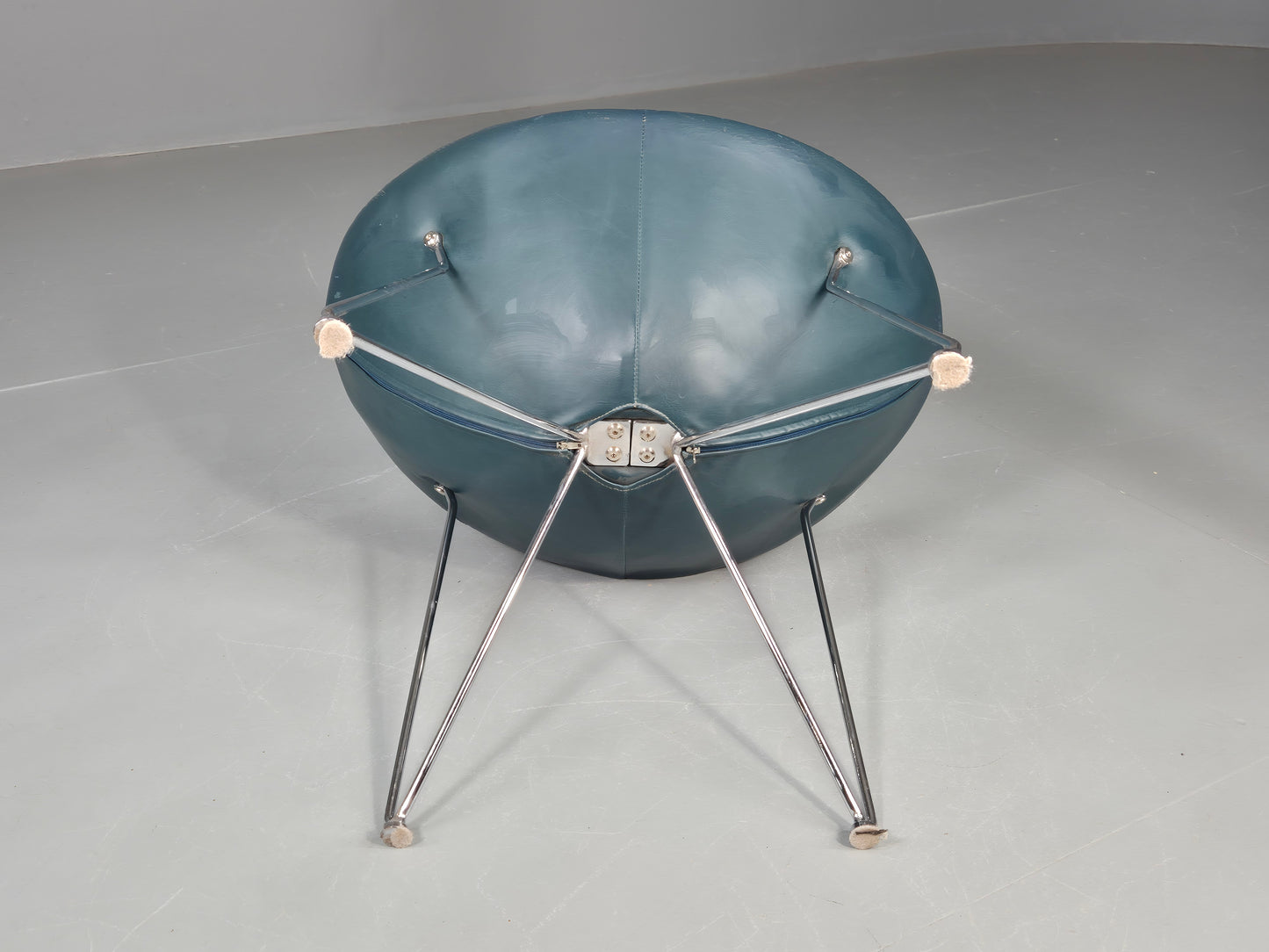 Vintage Danish Mid Century Footstool Green Vinyl Chrome Rod  Retro EB12149