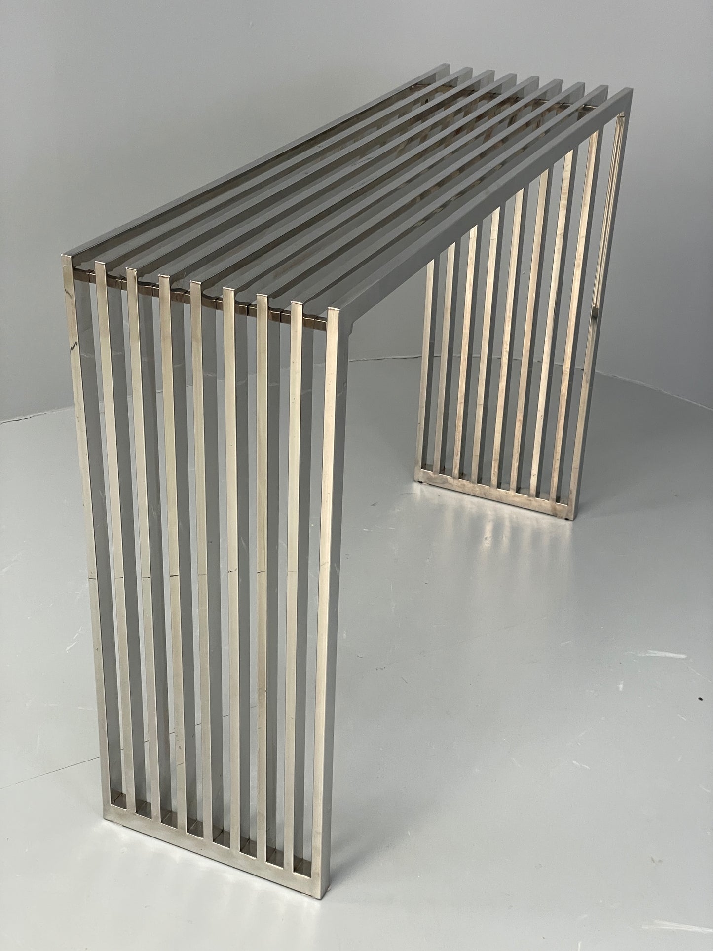 Chrome Slatted Console Table Style Of Eichholtz Modern Steel EB12887