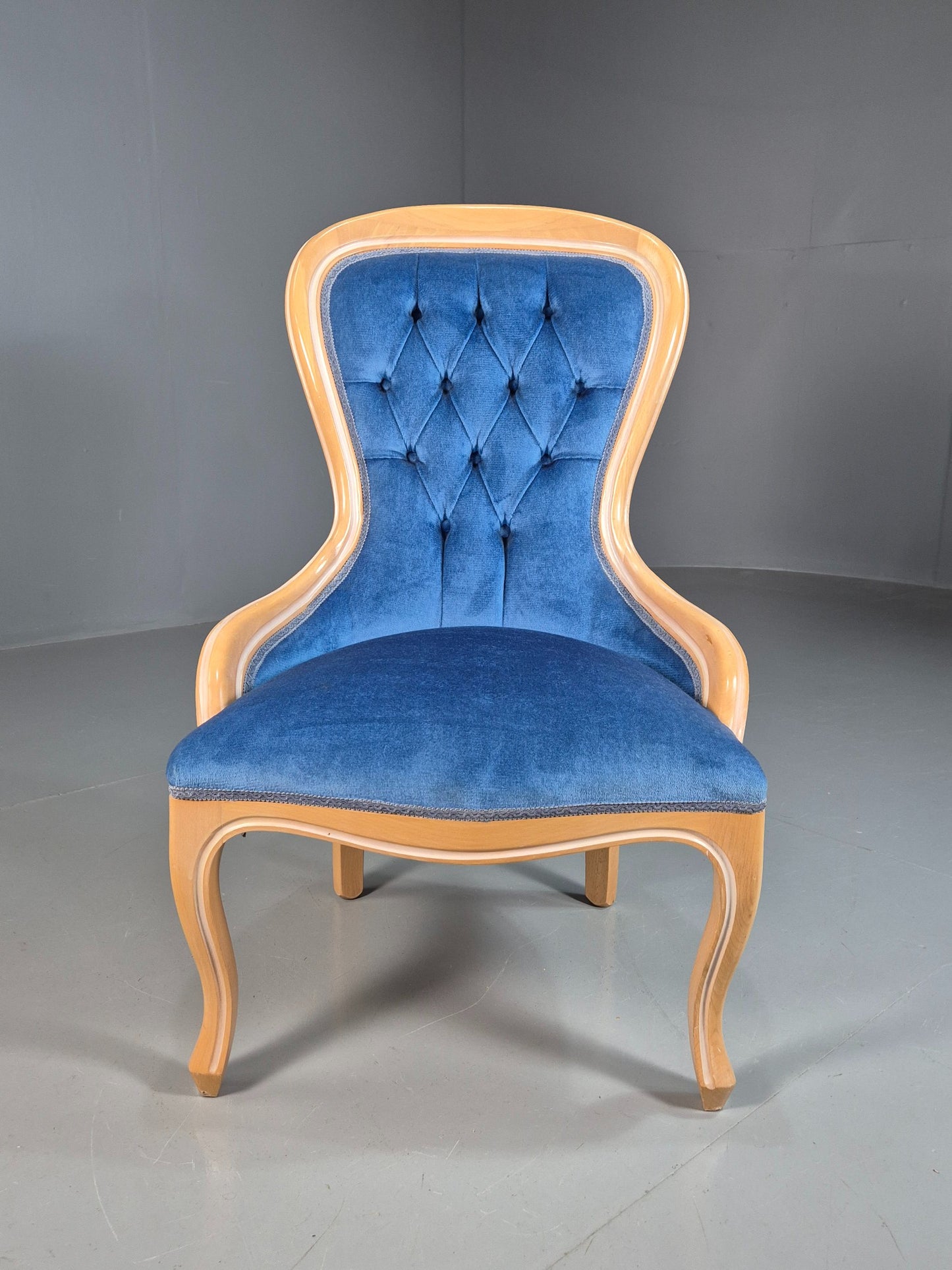 Vintage Saloon Suite Armless Chair Blue Velvet Modern Antique Style EB07876