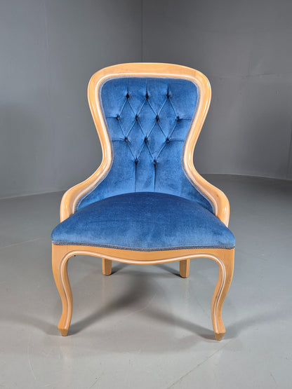 Vintage Saloon Suite Armless Chair Blue Velvet Modern Antique Style EB07876