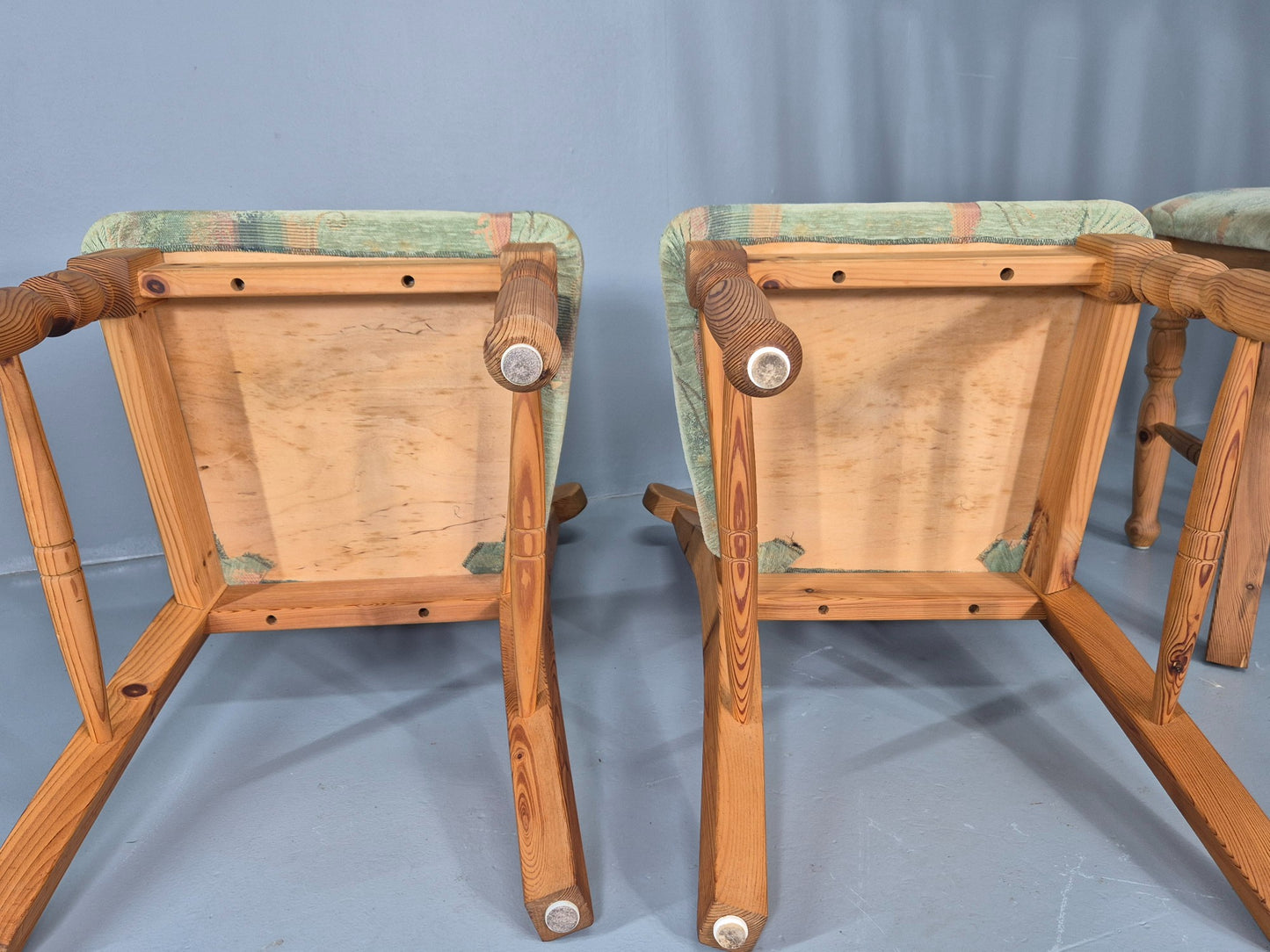 6 Vintage Danish Pine 1980s Dining Chairs Original Upholstery Retro EB12397