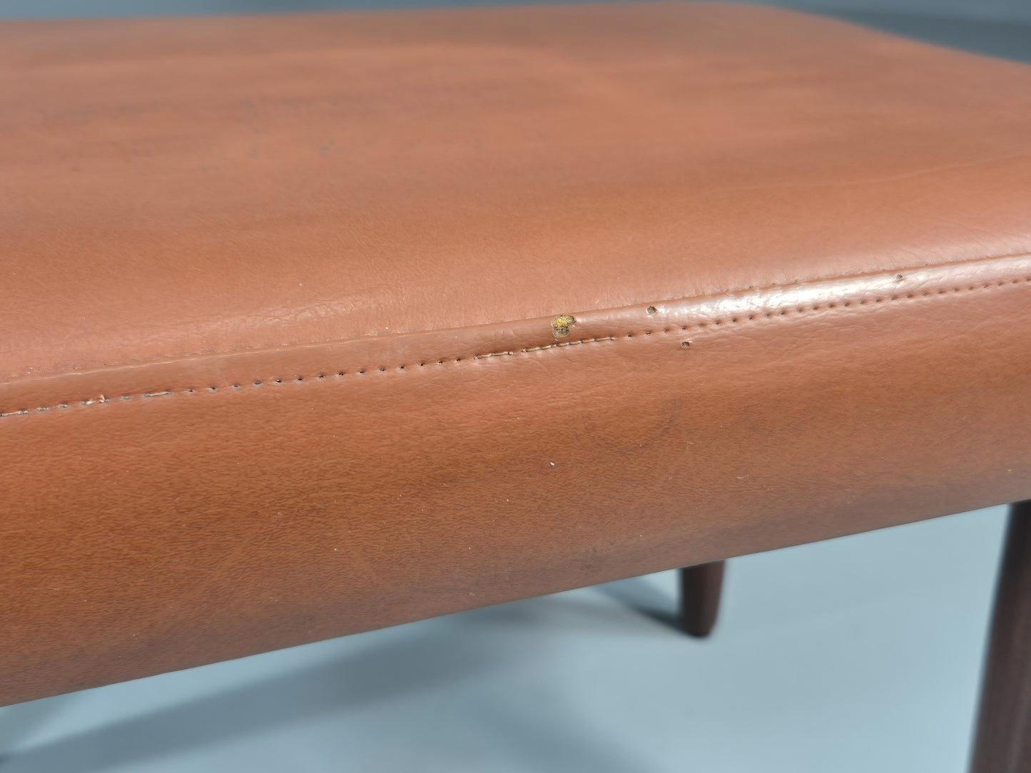 Vintage Danish Mid Century Footstool Teak Legs Brown Vinyl  1960s Retro EB12023