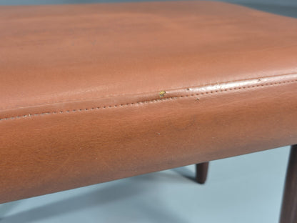 Vintage Danish Mid Century Footstool Teak Legs Brown Vinyl  1960s Retro EB12023