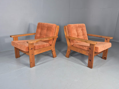 2 Vintage `Armchars Scandinavian Chunky Pine Frames 1970s Retro EB12777