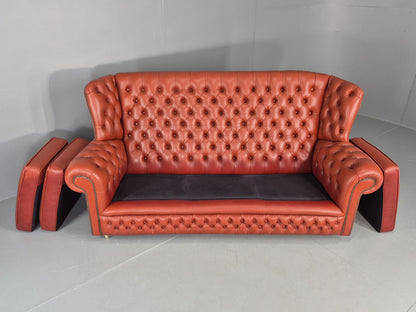 Vintage Highback Chesterfield 3 Seater Sofa 70s Danish Retro Red Leather EB12374