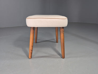 Vintage Mid Century Footstool Danish Cream Vinyl Retro 1960s EB12054