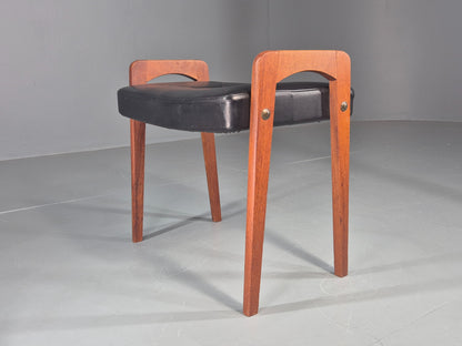 Vintage Danish Mid Century Footstool 1960s Teak Black Vinyl Retro EB12087