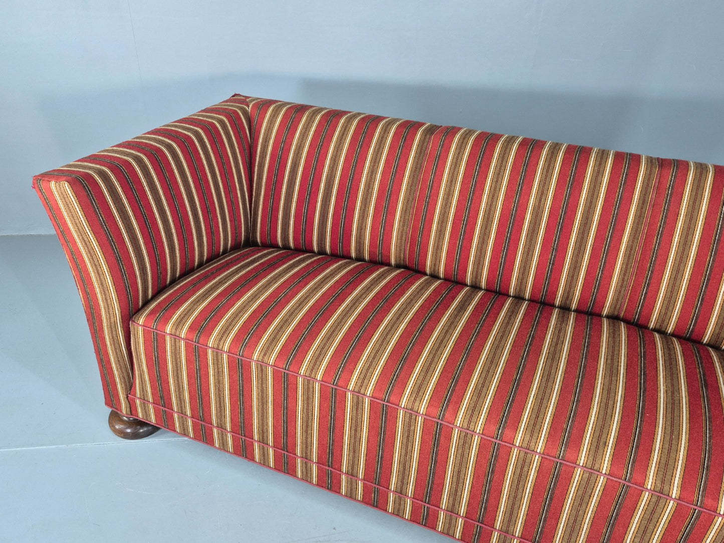Vintage Art Deco Danish 3 Seater Sofa Red Wool Stripe Upholstery 1940s  EB12701