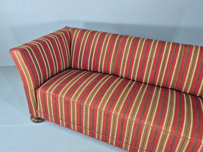 Vintage Art Deco Danish 3 Seater Sofa Red Wool Stripe Upholstery 1940s  EB12701