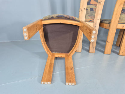 6 Brutalist Pine Dining Chairs 1980s Upholstery Danish Design Retro EB12146