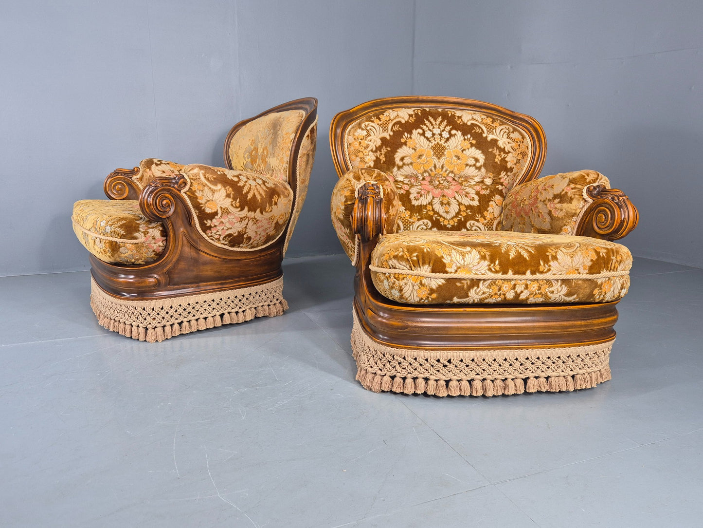 2 Vintage 1970s Danish Lounge Chairs Kitsch Over The Top Retro Gold  EB12723
