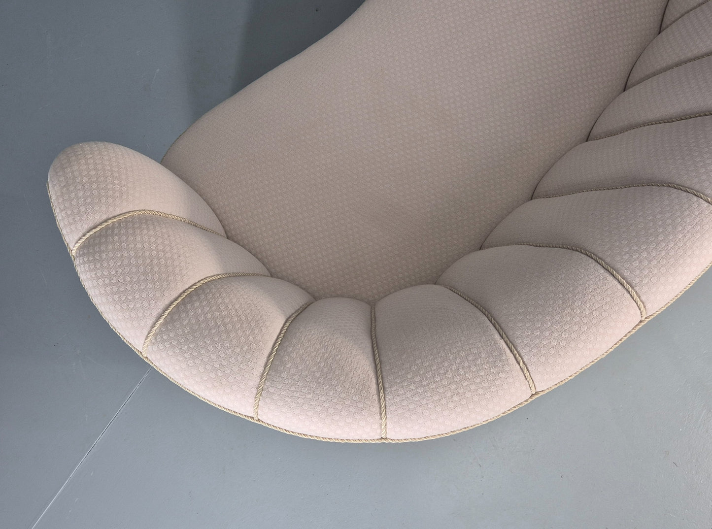 Vintage Danish Banana Sofa Art Deco 3 Seater Cream Cotton Upholstery EB12396