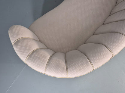 Vintage Danish Banana Sofa Art Deco 3 Seater Cream Cotton Upholstery EB12396