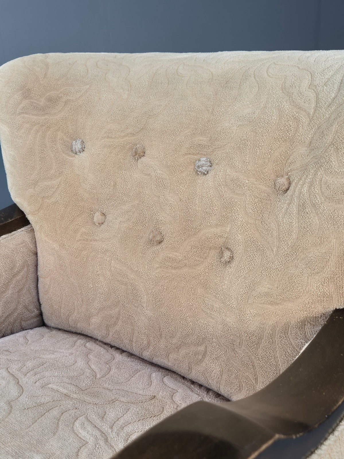 Antique Danish Art Deco Armchair Cream Moquette Beech Frame 1920s EB02887
