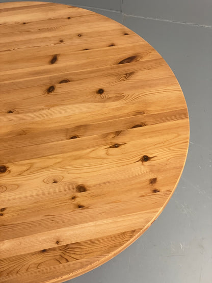 Vintage Pine Coffee Table Round Solid 1970s Wilhelmsson Style Swedish EB10823