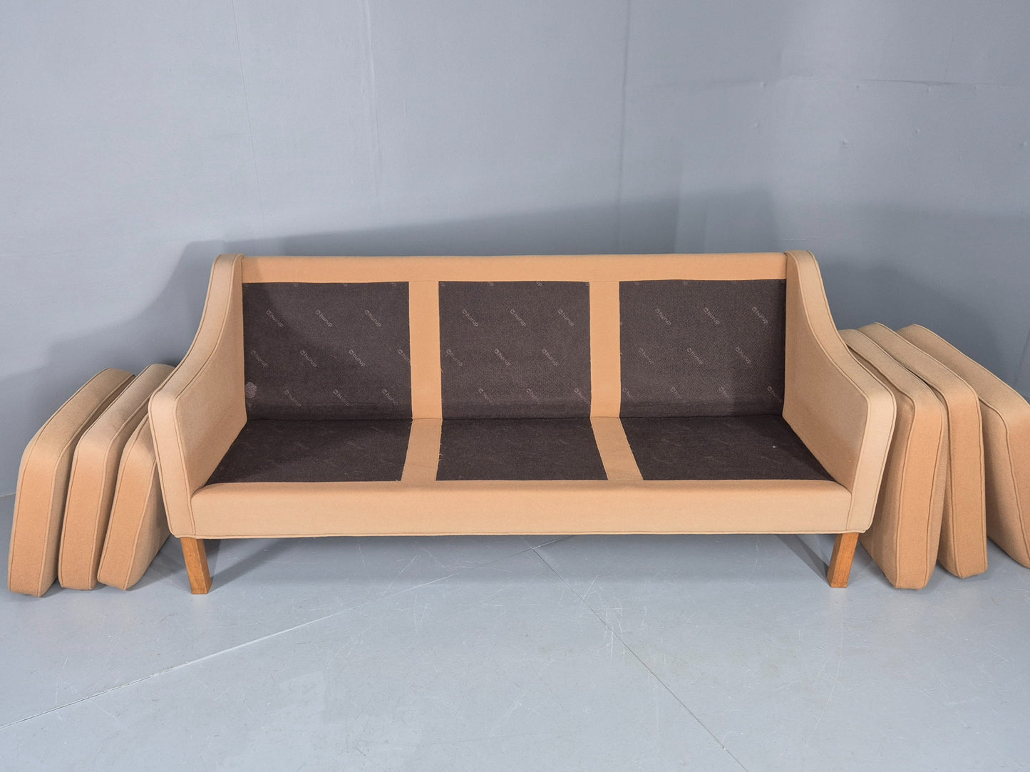 Vintage 3 Seater Sofa Beige Wool Upholstery Hurup MCM Retro 1980s EB12173