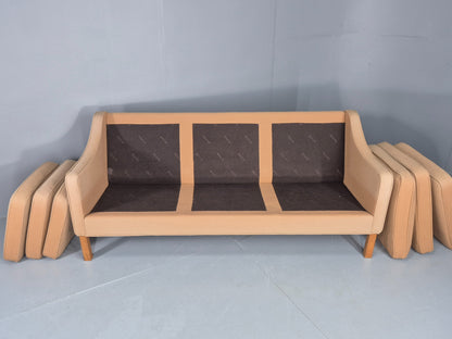 Vintage 3 Seater Sofa Beige Wool Upholstery Hurup MCM Retro 1980s EB12173