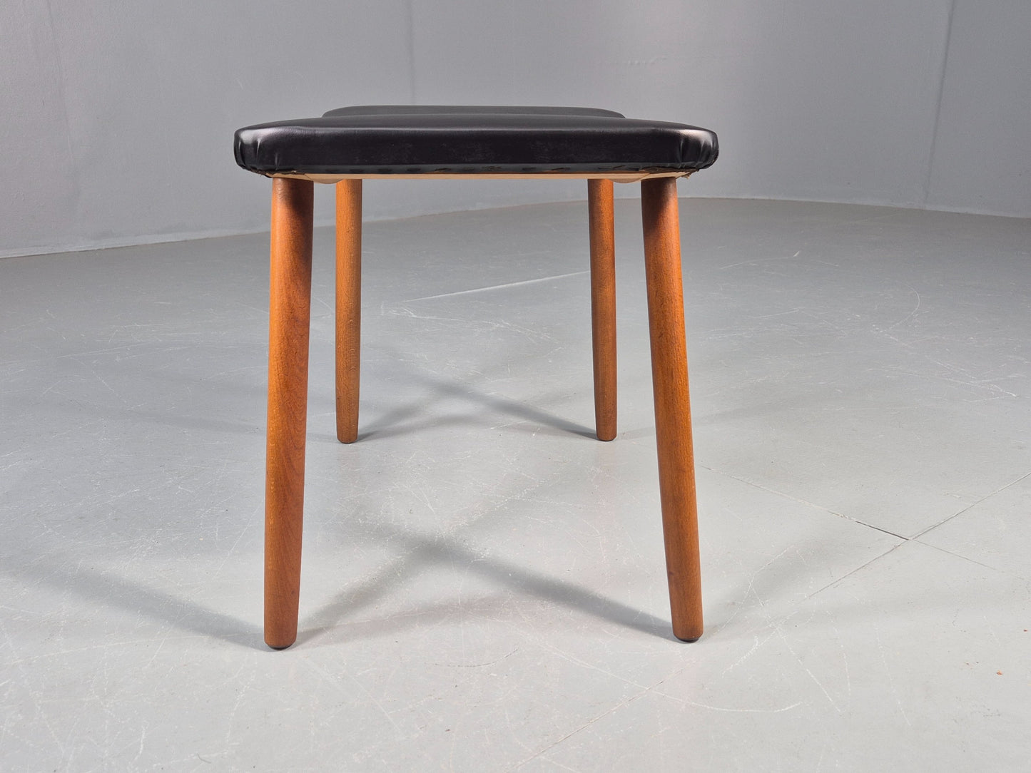 Vintage Danish Mid Century Footstool Black Vinyl Beech Legs 1960s Retro EB12157