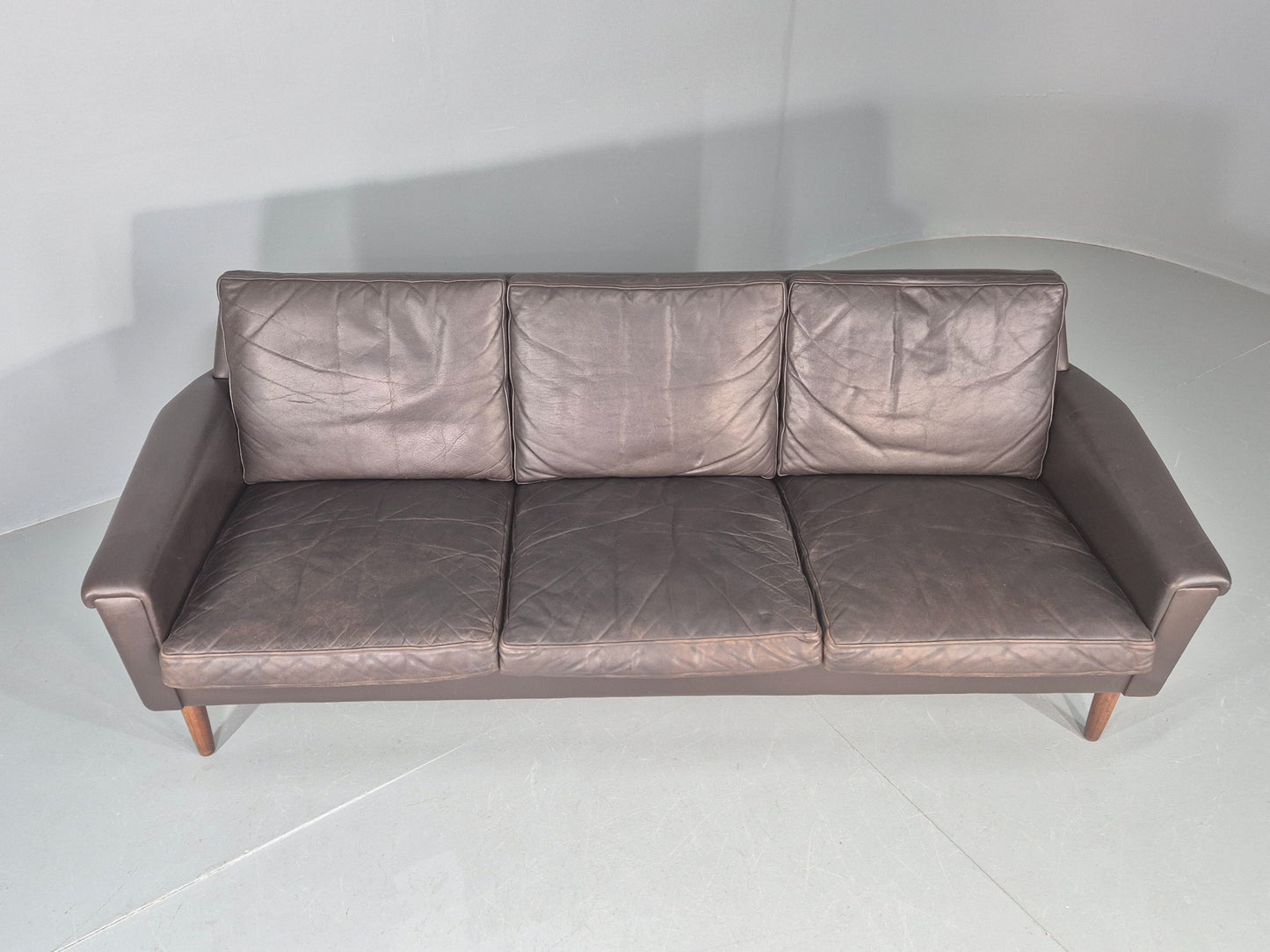 Vintage Mid Century 3 seater Danish Brown Leather Sofa Retro 1960s EB12261