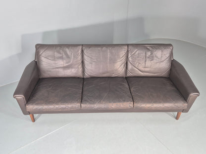 Vintage Mid Century 3 seater Danish Brown Leather Sofa Retro 1960s EB12261