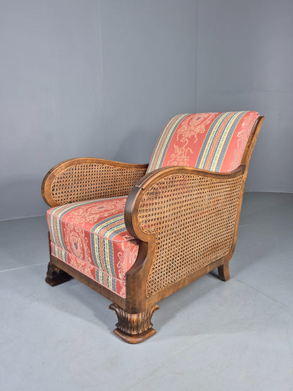 Vintage Danish Arm Chair Bergere Sides Carved Beech Frame 1920s EB12675