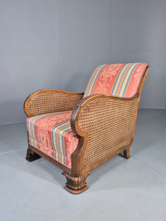 Vintage Danish Arm Chair Bergere Sides Carved Beech Frame 1920s EB12675