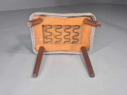 Vintage Mid Century Footstool Danish Cream Vinyl Teak Legs 1960s Retro EB12055