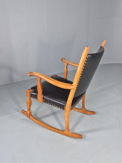 Vintage Danish Rocking Chair Honey Oak Frame Kjaernulf Style Retro 1970s EB12691