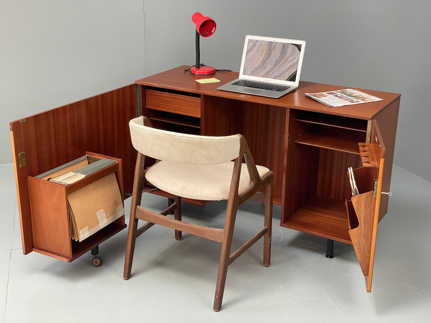 Vintage Teak Foldaway Desk Adjustable 1960s Retro Midcentury Shelving EB12082