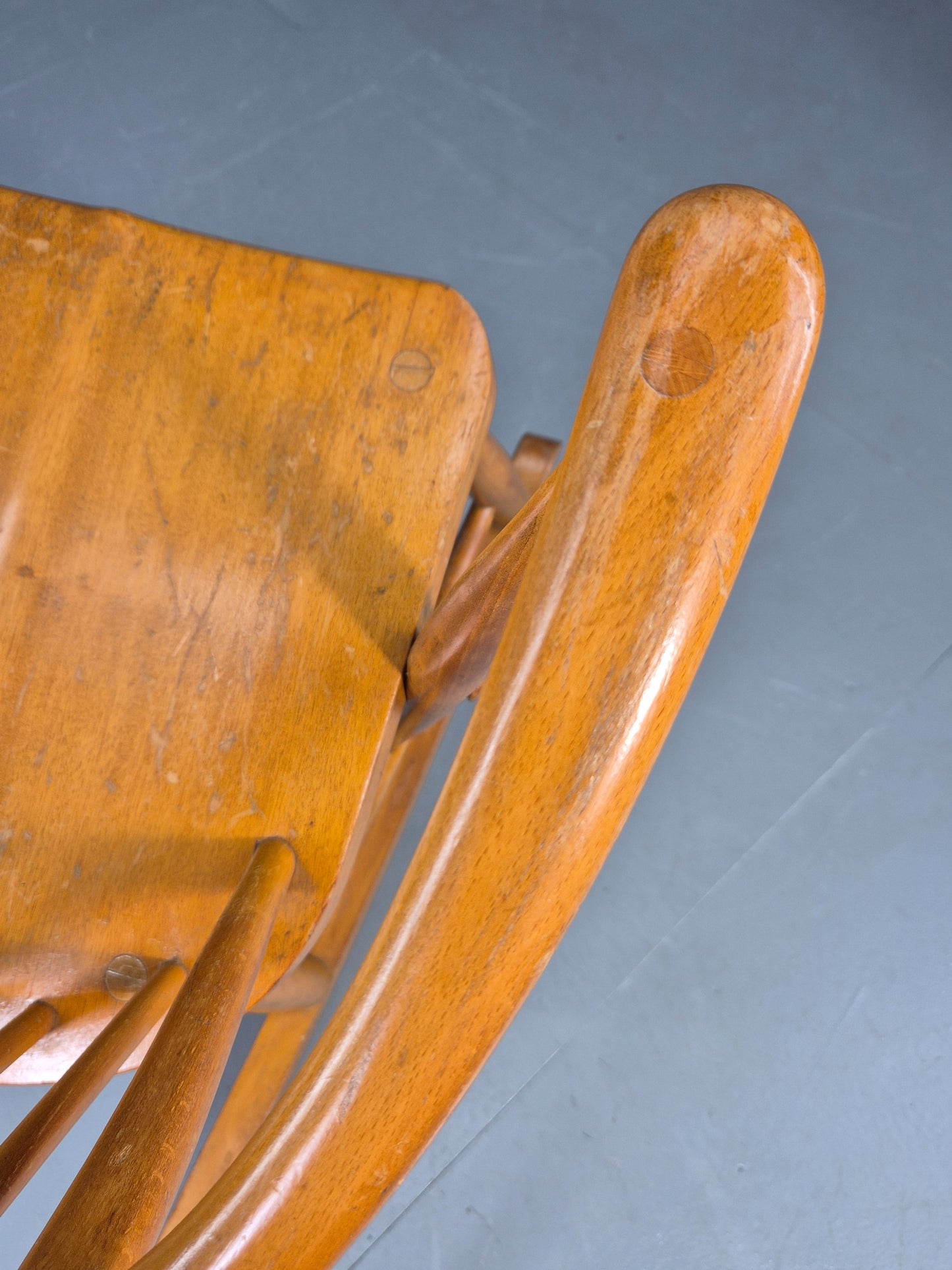 Vintage Ercol Rocker Blonde Wood Blue Badge 1960s Retro EB12308