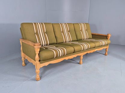 Vintage Danish 3 seater Sofa Oak Kjaenulf Green Cushions 1970s Retro EB12782