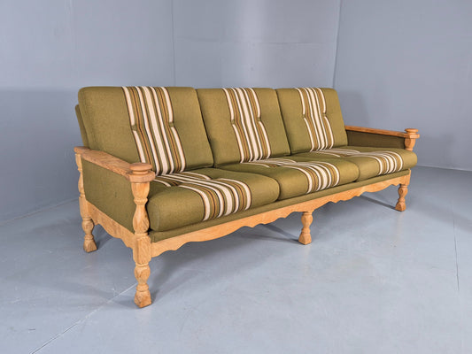 Vintage Danish 3 seater Sofa Oak Kjaenulf Green Cushions 1970s Retro EB12782