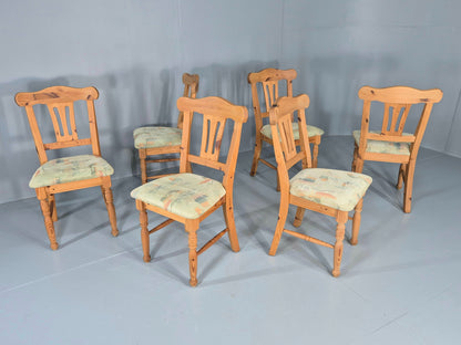 6 Vintage Danish Pine 1980s Dining Chairs Original Upholstery Retro EB12397