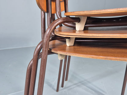 3 Vintage Danish Stacking Chairs Industrial Design Steel Teak Retro 60s Eb12491