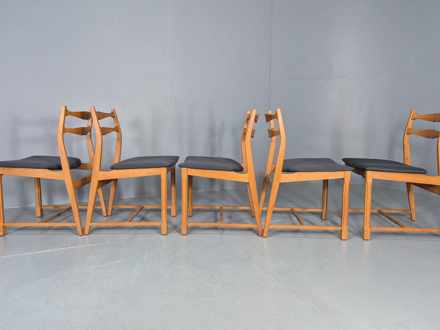 5 Vintage Kjaernulf Style Dining Chairs Oak Frame New Seats 1970s Retro EB12141