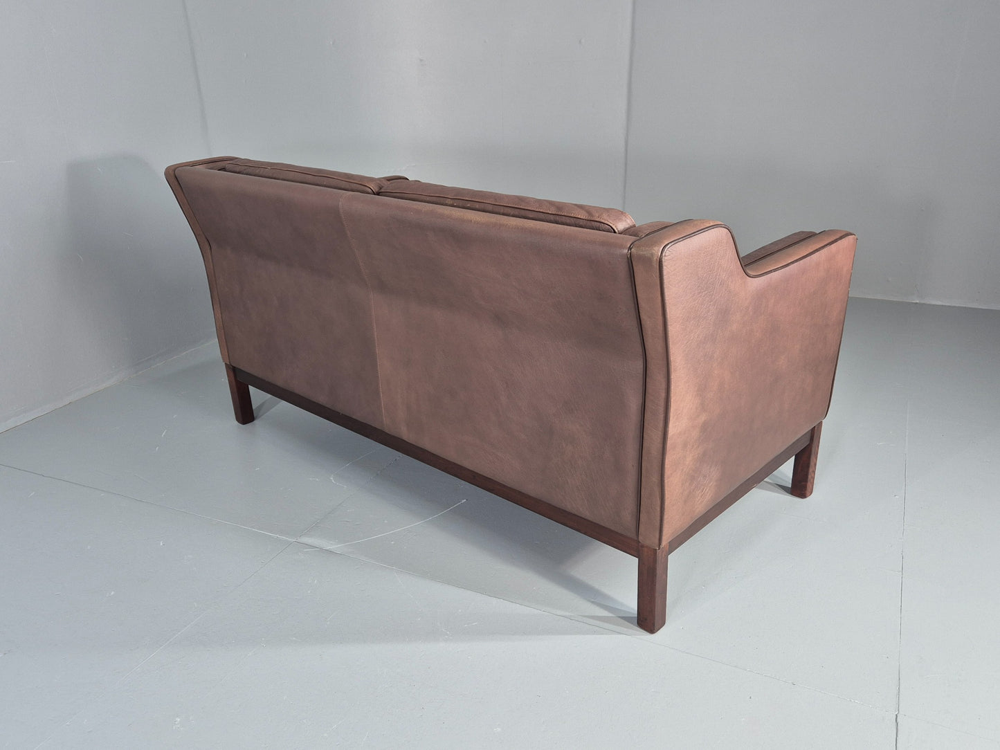 Vintage 2 Seater Sofa Mogens Hansen Brown Leather 80s Retro Mid Century EB12384