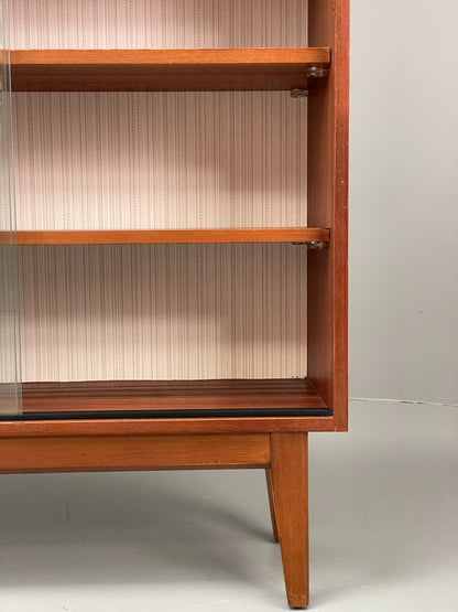 Vintage Teak Bookcase 1960s Retro Mid Century Glass Doors Shelving EB12877