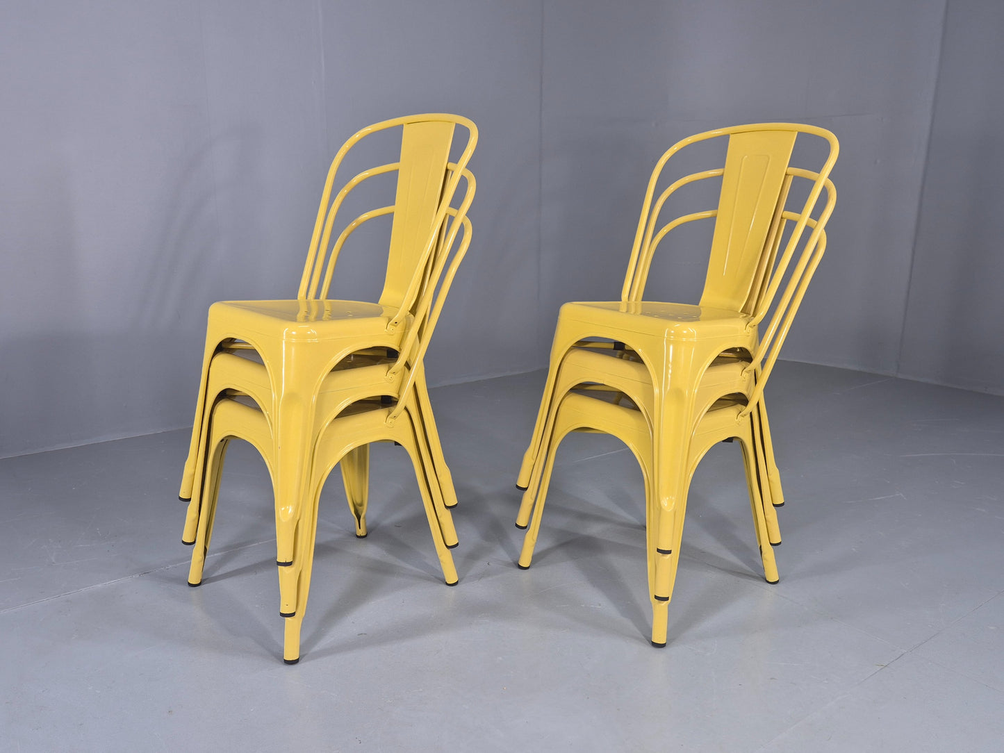 6 Yellow Tolix Stlye Stacking Chair VG Condition Vintage Industrial  EB12579