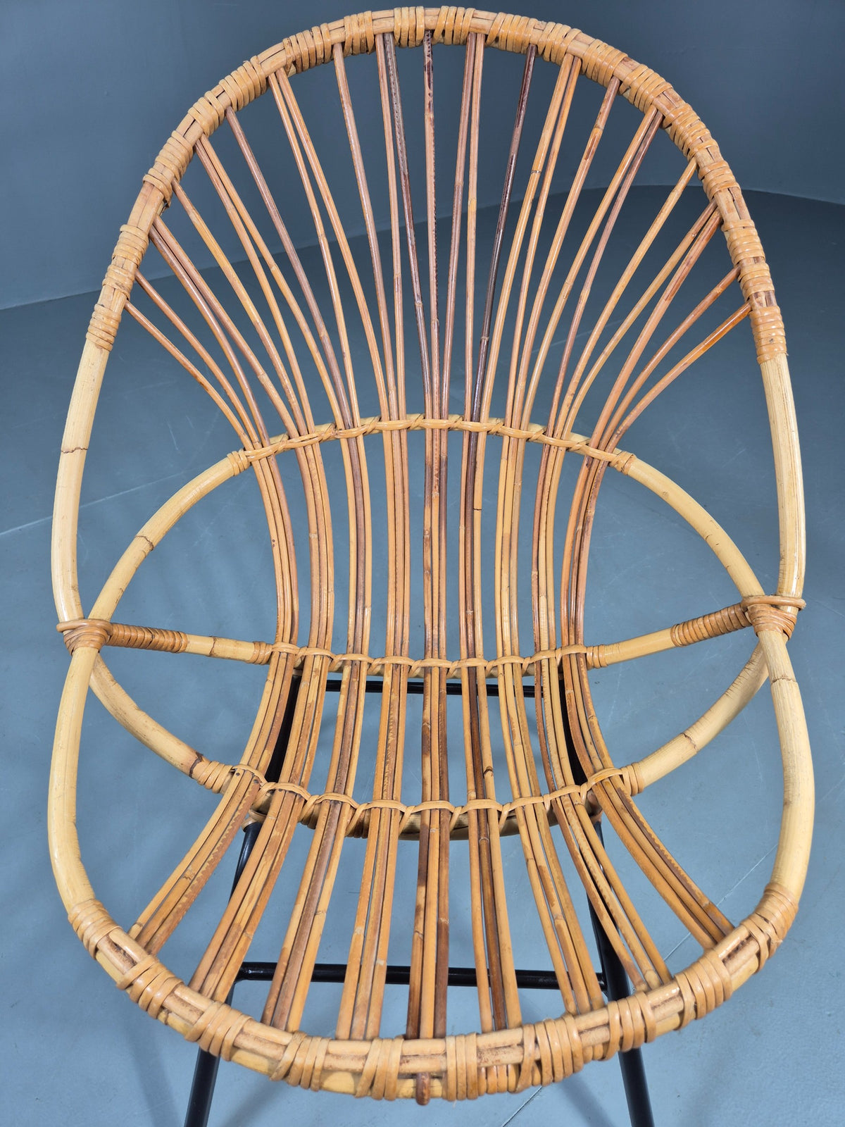 Vintage Cane Chair Bent Bamboo Rattan 1970s Retro Metal Base EB11600