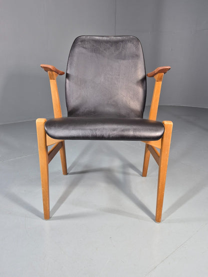 MIdCentury Desk Chair Sweden Teak Beech Vinyl 1960s Retro Svegards EB11071 MDIN