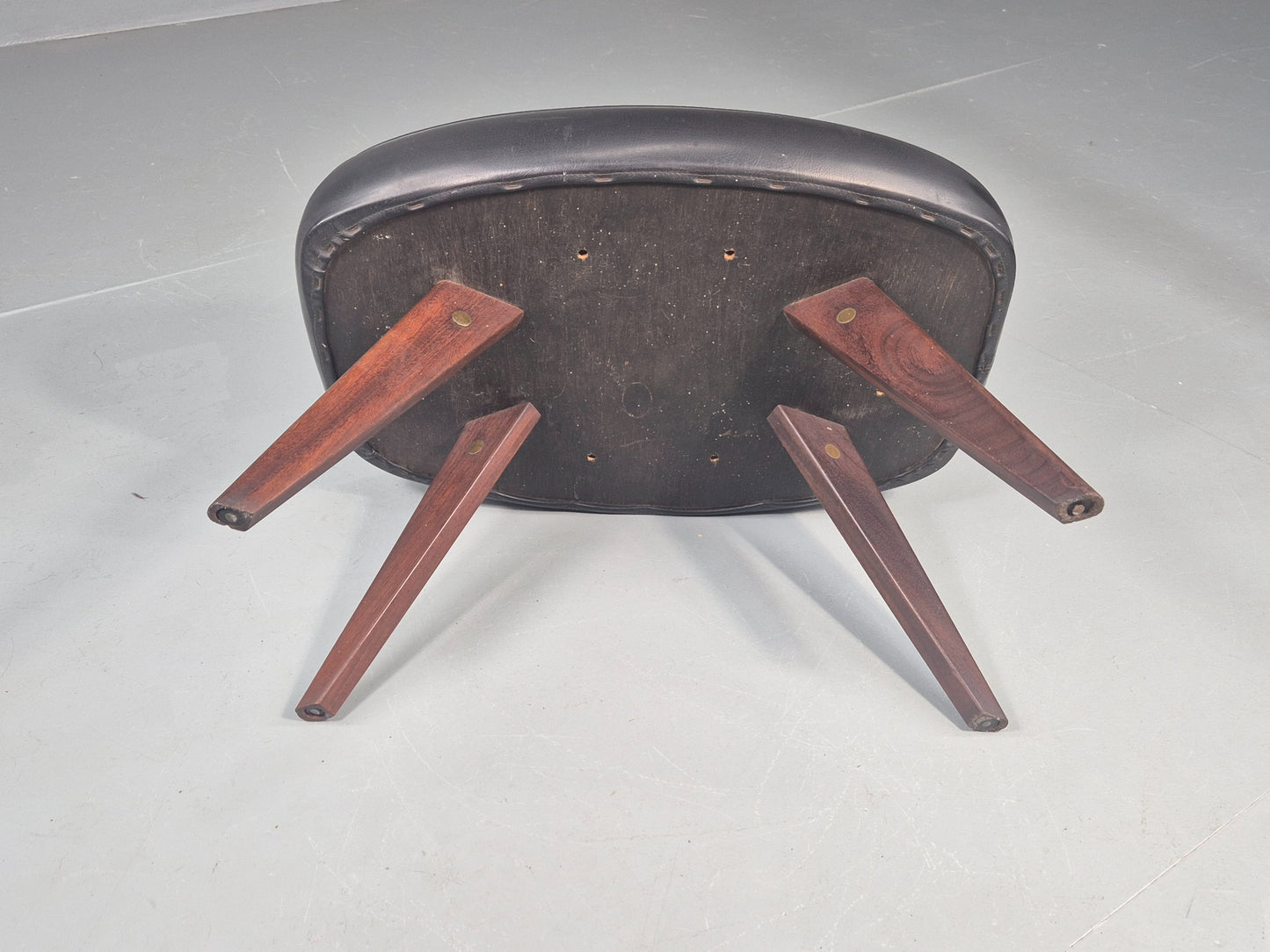 Vintage Danish Mid Century Footstool Black Vinyl Teak Legs 1960s Retro EB12048
