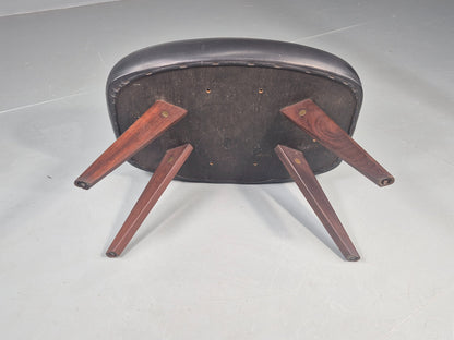 Vintage Danish Mid Century Footstool Black Vinyl Teak Legs 1960s Retro EB12048