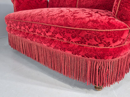 Vintage Antique 2 Seat Sofa Danish Red Moquette Tassels 1920s  EB12746