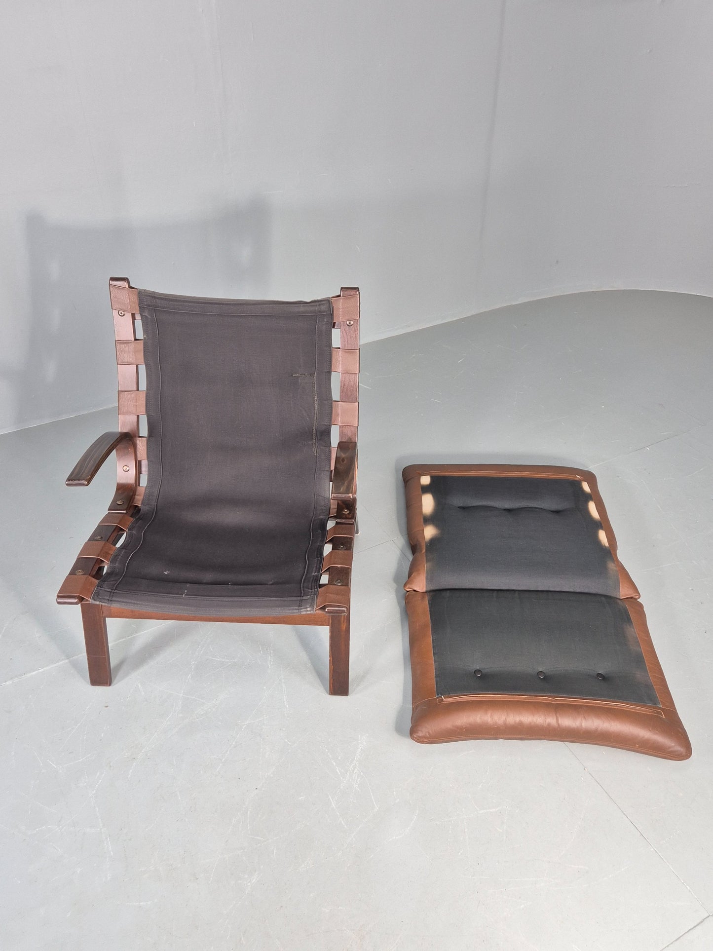 Vintage Farstrup Armchair Bentwood Frame Brown Leather Retro 1970s Eb12147