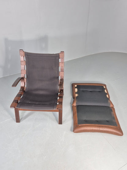 Vintage Farstrup Armchair Bentwood Frame Brown Leather Retro 1970s Eb12147