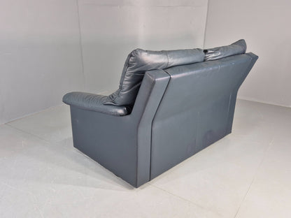 Vintage 2 Seater Leather Settee 1980s Style Dark Green Retro EB12784