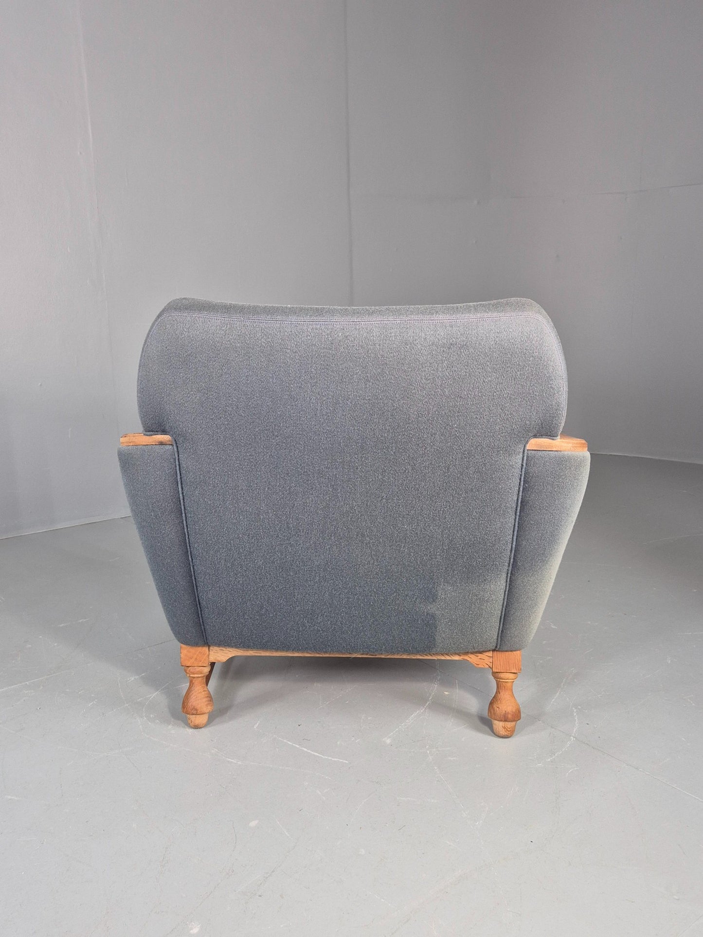 Vintage Danish Lounge Chair Oak Frame Blue Wool 1970s  Retro MCM EB12764