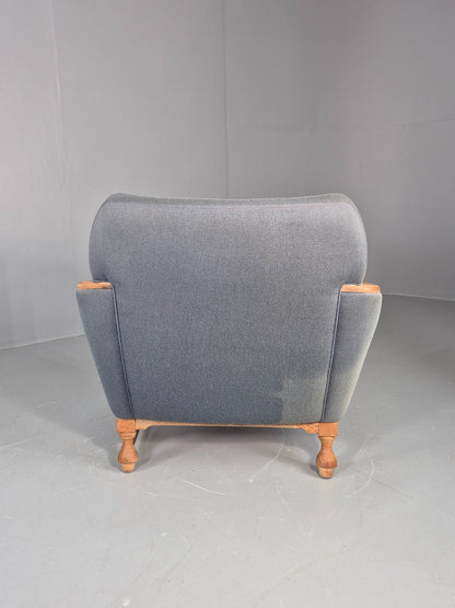 Vintage Danish Lounge Chair Oak Frame Blue Wool 1970s  Retro MCM EB12764