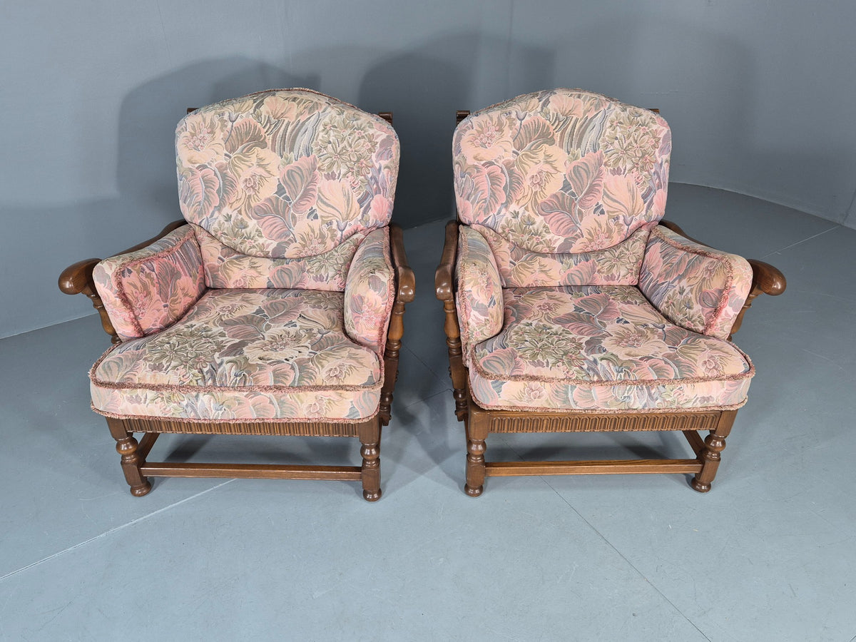 2 Vintage Ercol Lounge Chair Cloisters Range Pink Hued 1990s Cotton EB12917